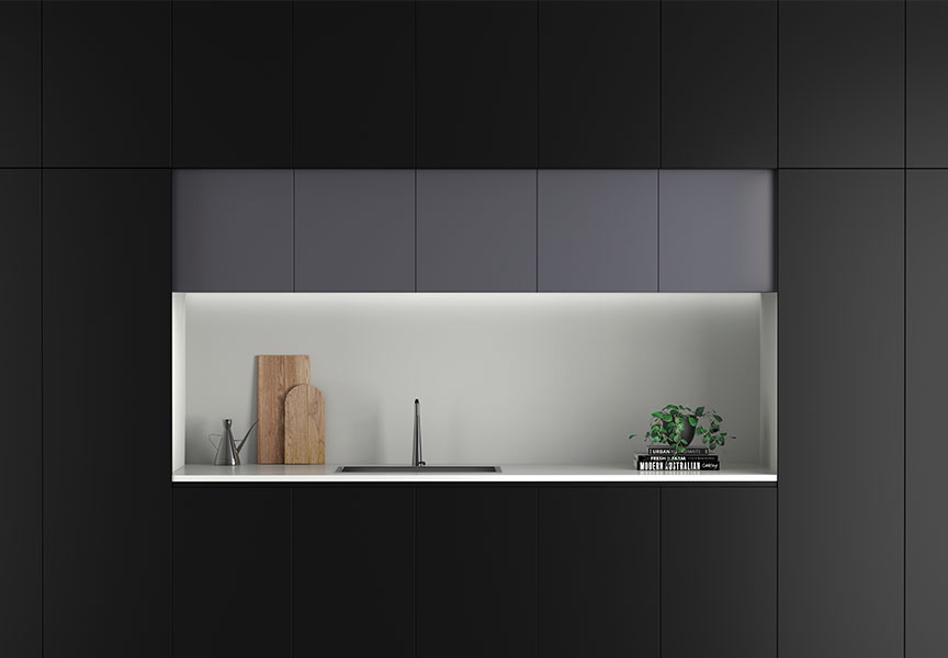 Laminex Black and Grey Kitchen