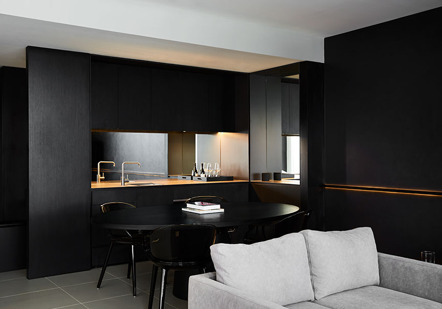 Jackalope Hotel Mornington Peninsula - cabinetry features Laminex Black Nuance finish.