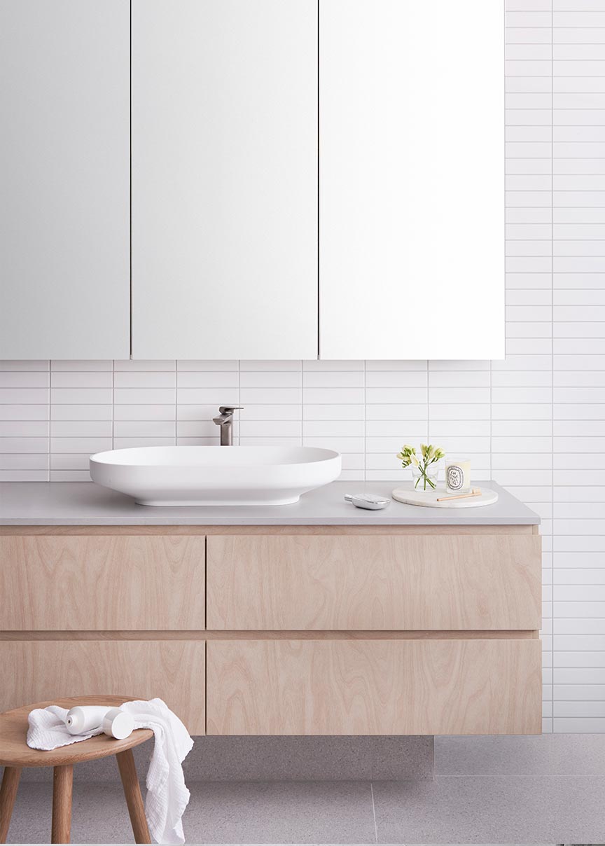 Floating vanity in a modern style bathroom