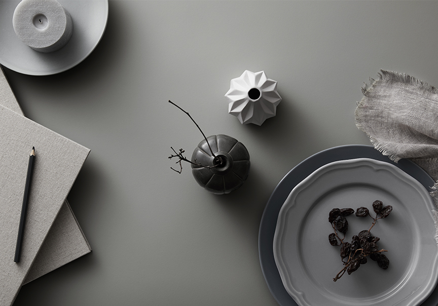 Flat lay featuring Laminex Colour Collection in Lava Grey
