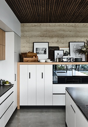 Industrial style kitchen in Laminex and Essastone