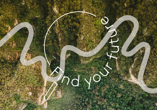 Birds-eye view Australian landscape with words Find your future